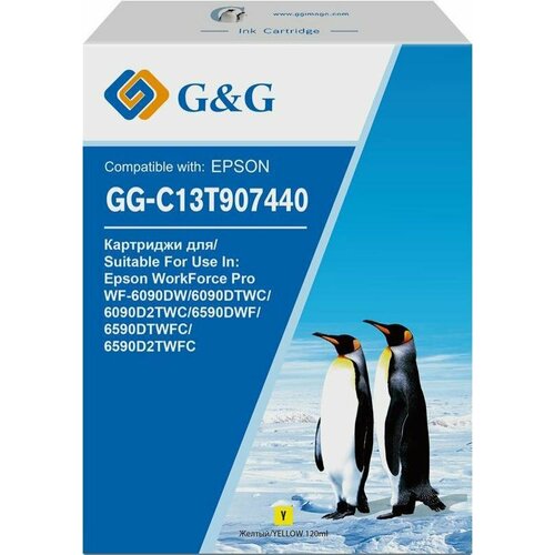 Картридж струйный G&G GG-C13T907440 желтый (120мл) для Epson WorkForce Pro WF-6090DW/6090DTWC/6090D2TWC/6590DWF картридж струйный cactus cs ept907240 t9072 голубой 120мл для epson workforce wf 6090dw wf 6590dwf pro