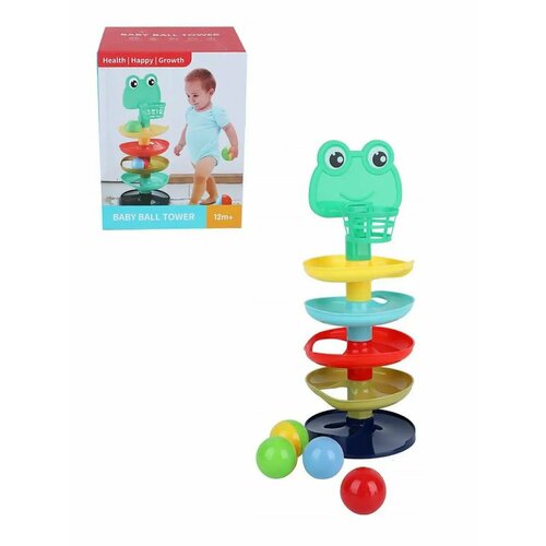 Пирамидка Лягушка с треком (8 деталей + 4 шарика) 45 см, 23403 горка с шариками для малышей детская головоломка лабиринт пирамидка с 5 шарами развивающая игрушка для детей