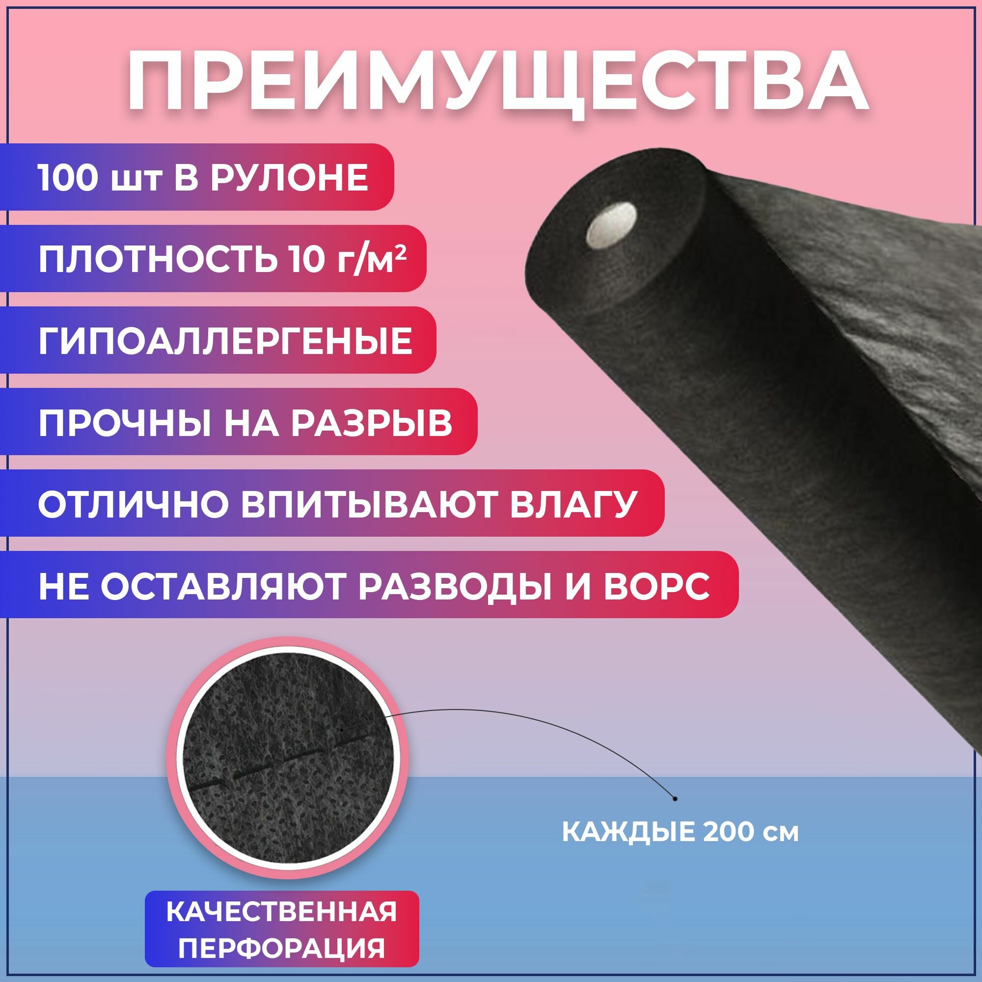 Простыни медицинские BEAJOY Soft Standart в рулоне 70*200 черные (100 штук) — фото 1