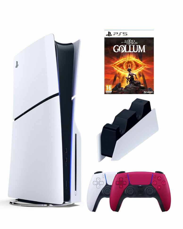 Приставка Sony Playstation 5 slim 1 Tb+2-ой геймпад(красный)+зарядное+Gollum