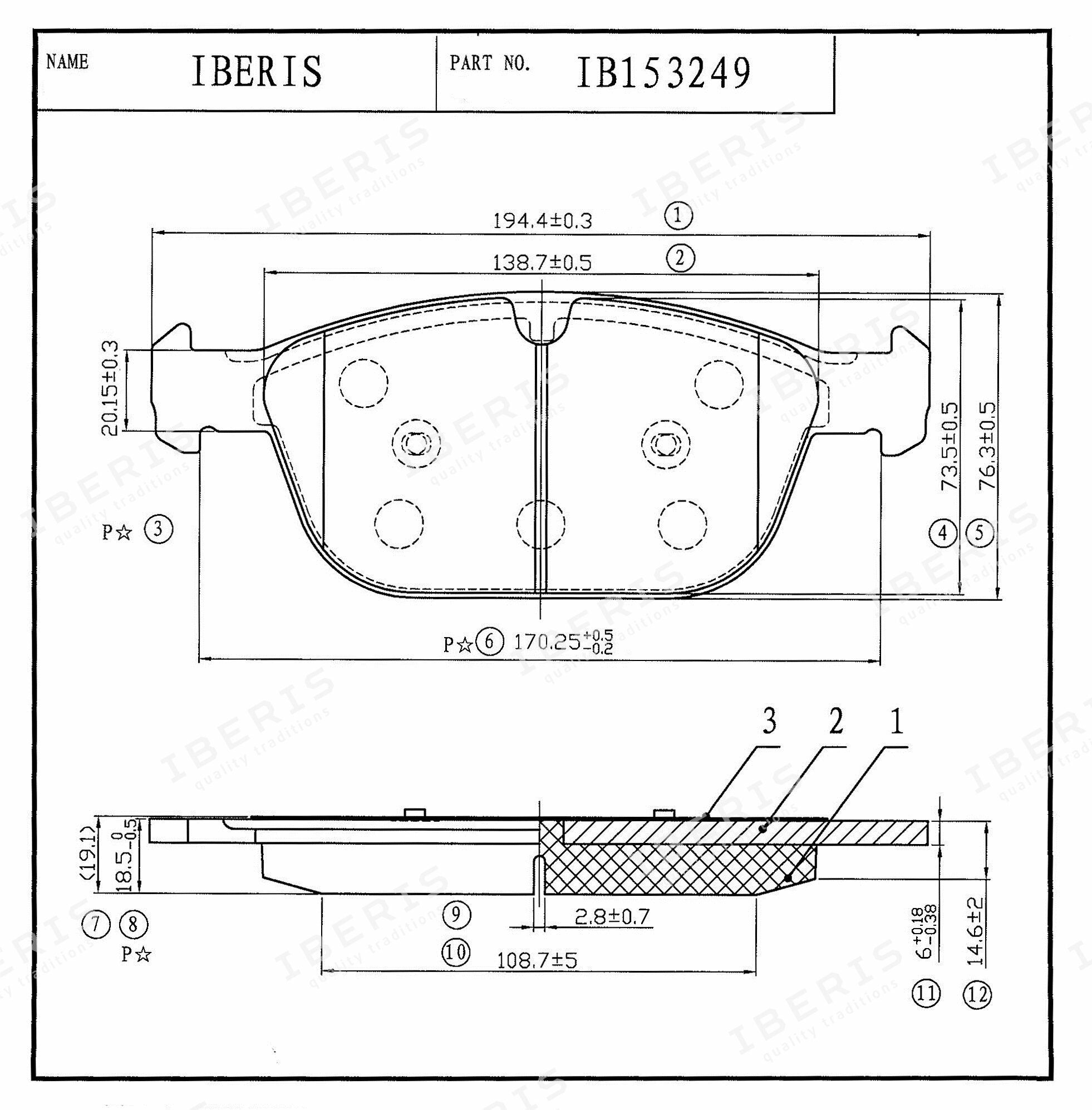 IBERIS колодки тормозные передние комплект volvo xc60 (dz) ib153249 (OEM 30793943)