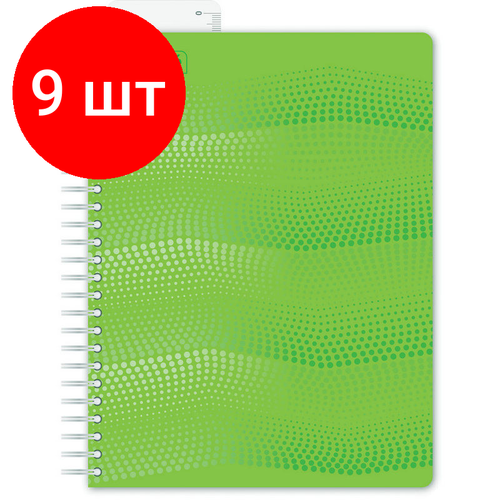 Комплект 9 штук, Бизнес-тетрадь WAVES А5 100л. ATTACHE клет, спир, пласт, заклад, цв. зеленый бизнес тетрадь waves а5 100л attache клет спир пласт заклад цв зеленый