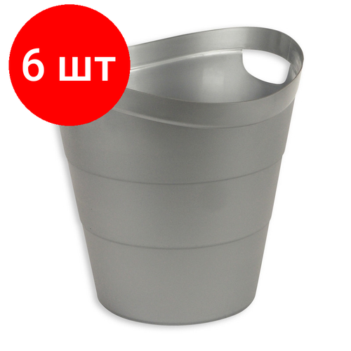 Комплект 6 штук, Корзина офисная 12л пластик, серая с ручками Uniplast КХУ-10