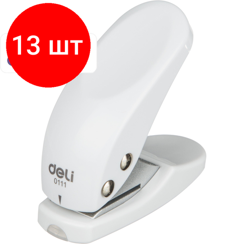 Комплект 13 штук, Дырокол Deli E0111 на 1 отверстие, до10 листов, пластик, 135x95x25мм, ассорти