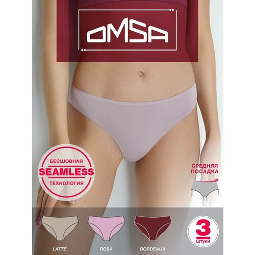 фото Трусы omsa, 3 шт., размер 48 (4/l), серый, розовый, бордовый