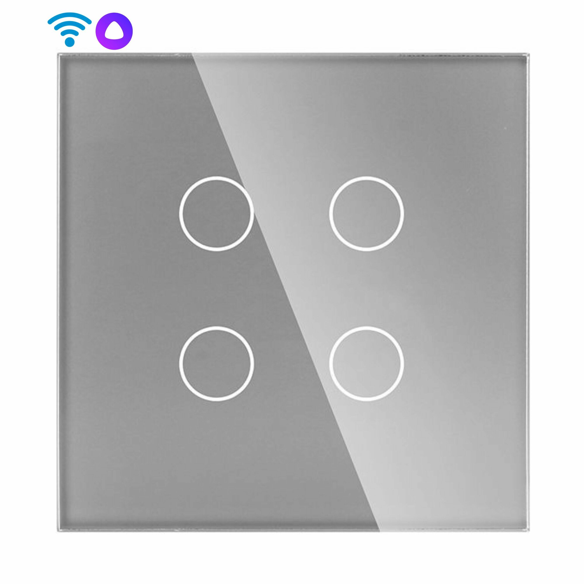 фото Cенсорный Wi-Fi выключатель 600 Вт с нулем, с Алисой, 4 клавиши 1 пост, (4G) цвет серый