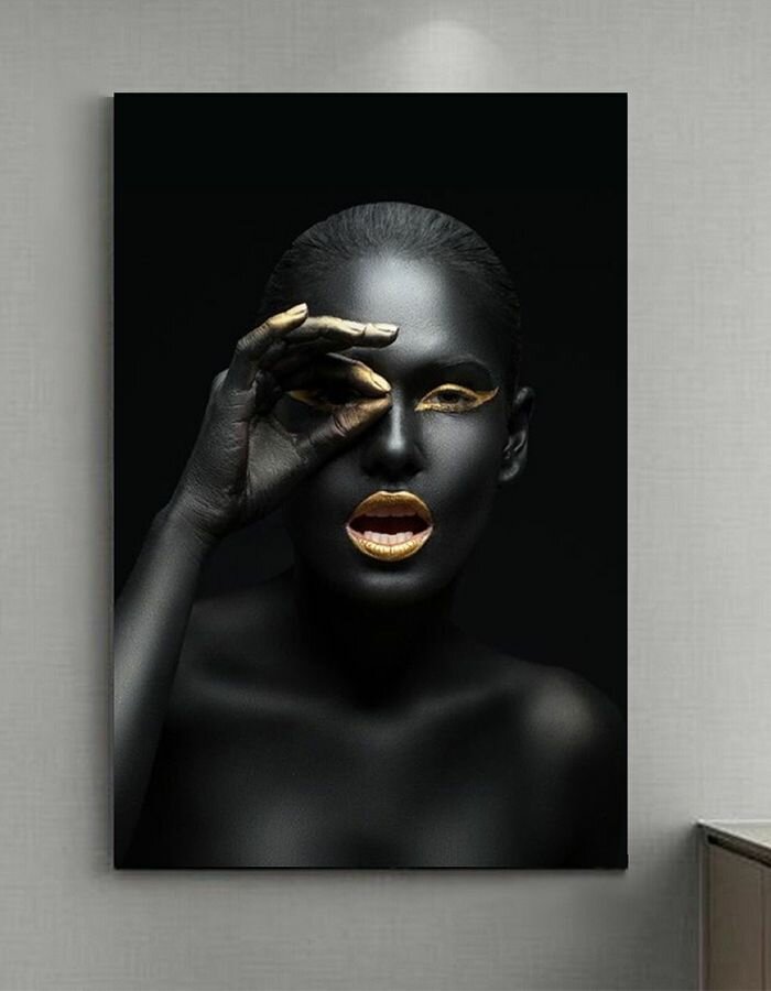 Картина на холсте Девушка в черном стиле золото арт ЧЖ_21_50х70