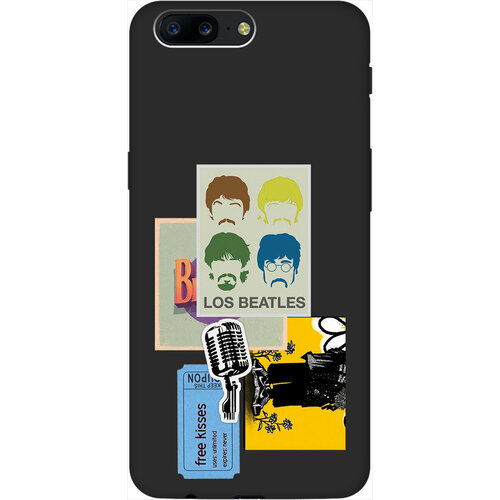 Матовый Soft Touch силиконовый чехол на OnePlus 5, ВанПлюс 5 с 3D принтом Beatles Stickers черный матовый чехол bts stickers для oneplus 5 ванплюс 5 с 3d эффектом черный