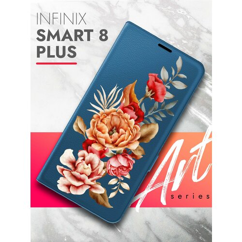 Чехол на Infinix Smart 8 Plus (Инфиникс Смарт 8 плюс) синий книжка эко-кожа с функцией подставки и магнитами Book Case, Brozo (принт) Ржавый Пион чехол на infinix smart 8 plus инфиникс смарт 8 плюс синий книжка эко кожа с функцией подставки и магнитами book case brozo принт губы