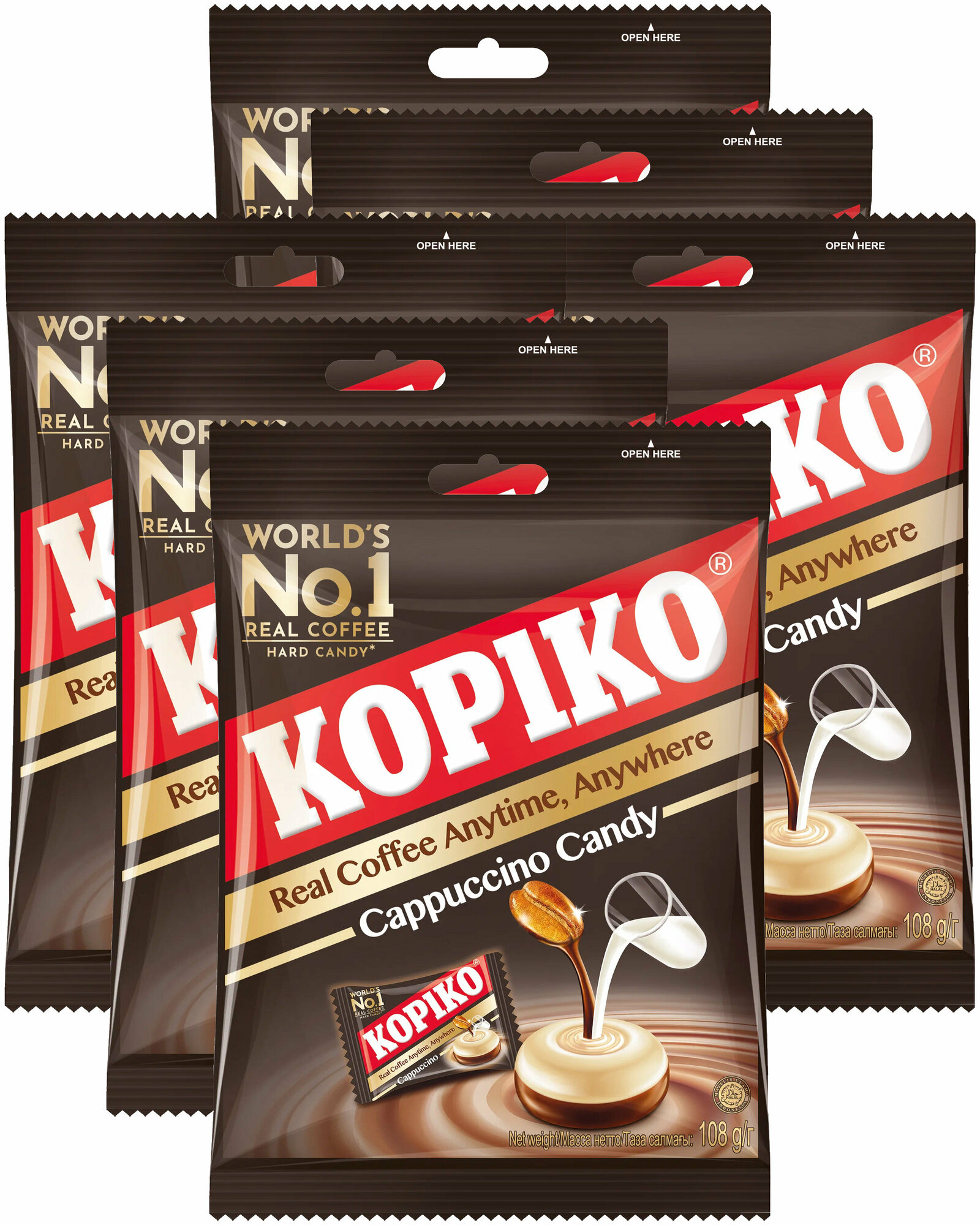 Kopiko Cappuccino Candy 108г х 6 уп, Леденцы со вкусом капучино от Копико