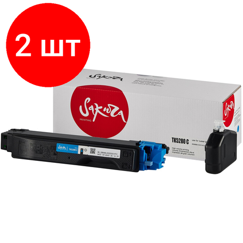 Комплект 2 штук, Картридж лазерный SAKURA TK-5280C гол. для Kyocera Mita ECOSYS P6235cdn картридж лазерный sakura tk 5280k чер для kyocera mita ecosys p6235cdn