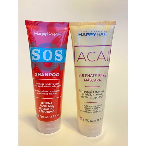 Набор Happy Hair SOS шампунь + Acai маска увлажняющая для сухих волос без сульфатов 250/250 мл