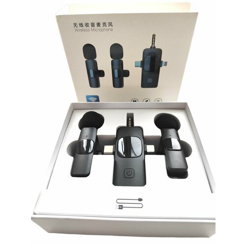 Микрофоны петличные беспроводные 2 штуки с адаптером для смартфона 3292₽