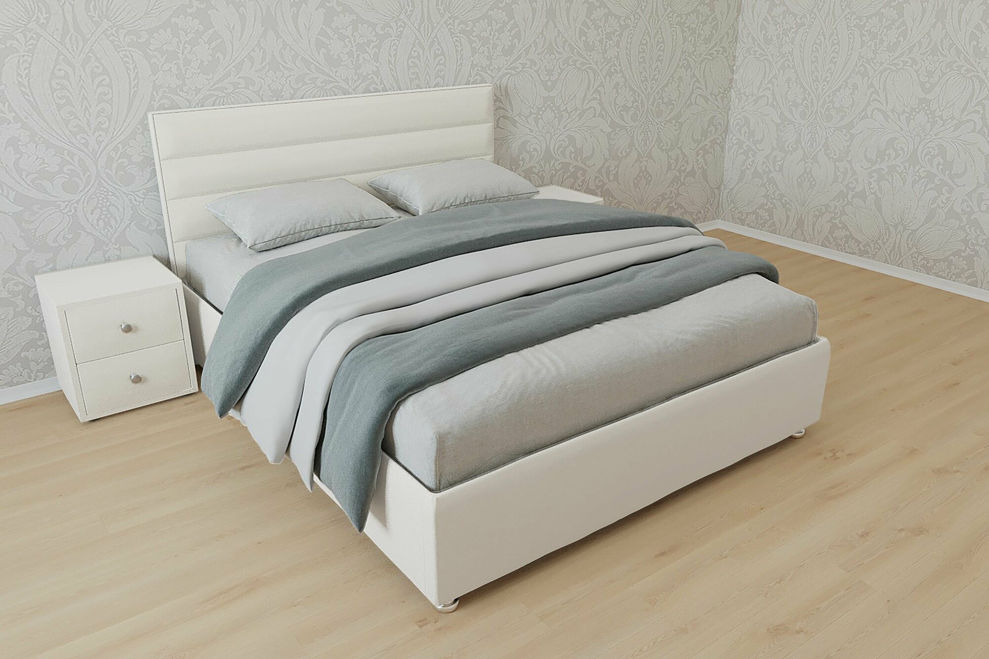 Односпальная кровать Милан 90x200 основание металлическое с ламелями велюр белый ножки 5 см
