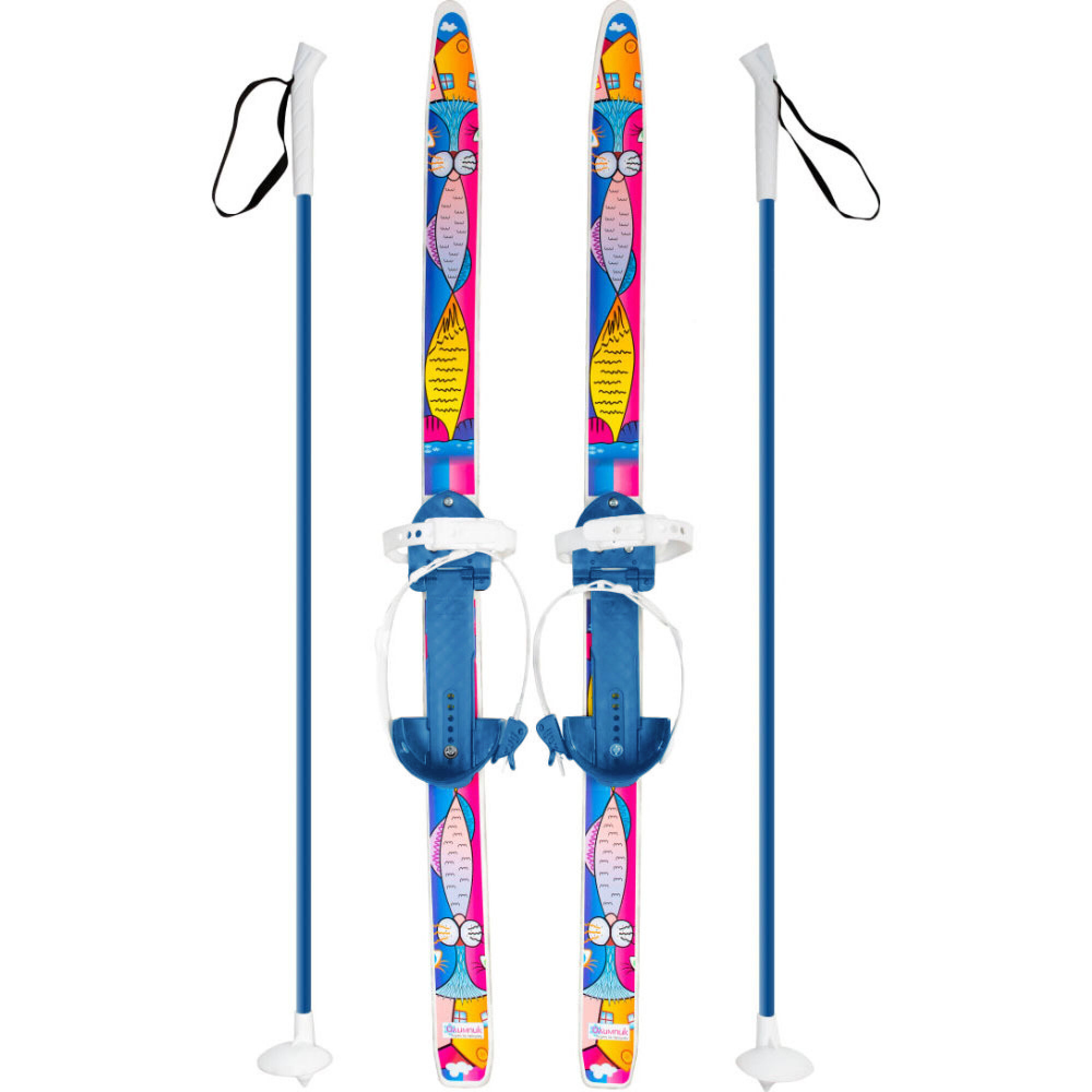 Лыжи детские Быстрики, с палками, принт Коты, длина 90см, упаковка в сетке