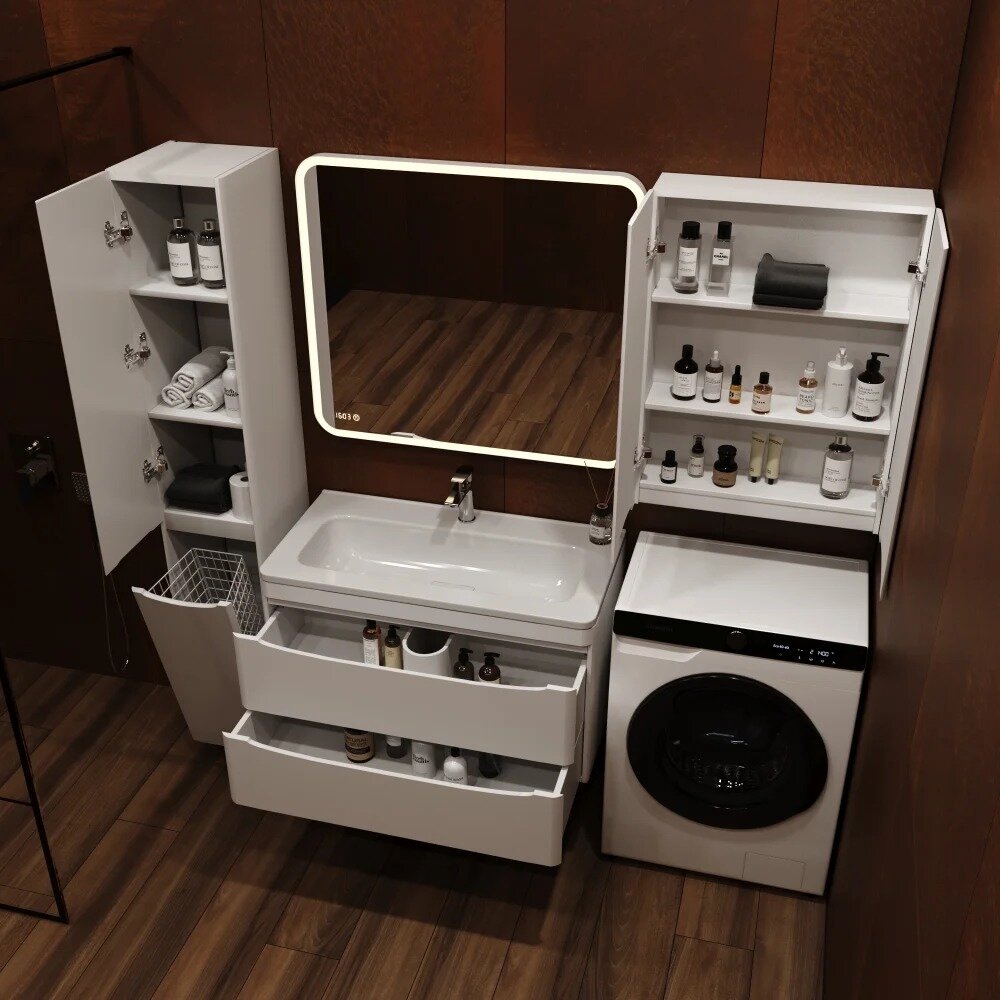 Тумба с раковиной Style Line Бергамо Мини 90 Люкс Plus подвесная, антискрейтч белая — фото 1