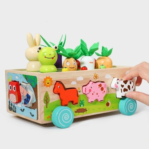 Развивающая игрушка из дерева Сортер на колесах Любимая ферма