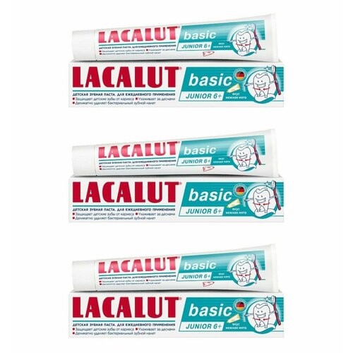 Лакалют Детская Junior 6+ Basic Зубная паста, для ежедневного применения, нежная мята, 60 гр, 3 штуки. зубная паста lacalut basic 60 г 2 штуки