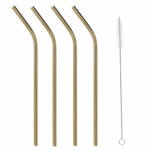 Трубочка для напитков 21 см 4 шт с ершиком сталь золотистая Classic gold 799₽
