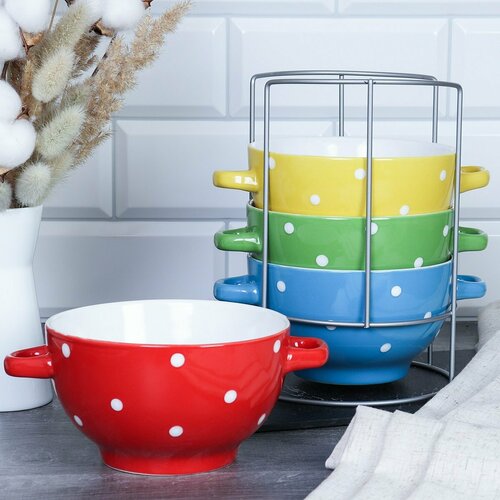 Набор супниц с ручками 700 мл на подставке 