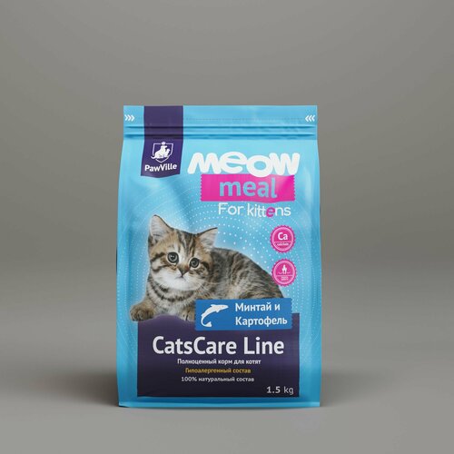Беззерновой сухой корм для котят PawVille Минтай и картофель 400г MEOWMeal CatsCare Line