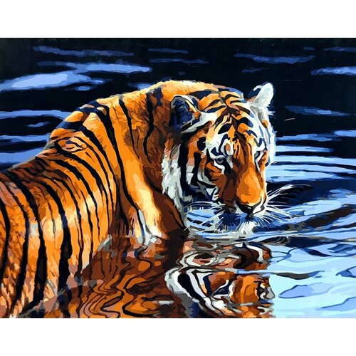 Картина по номерам Царь зверей Тигр , оскал, морда тигра, хищник. Белый тигр, от бренда Paintboy