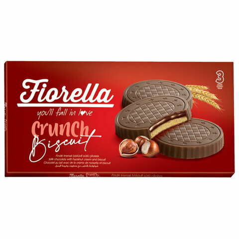 Печенье FIORELLA "Crunch Biscuit" в молочном шоколаде с ореховым кремом 67,5 г, турция, ш/к 69159
