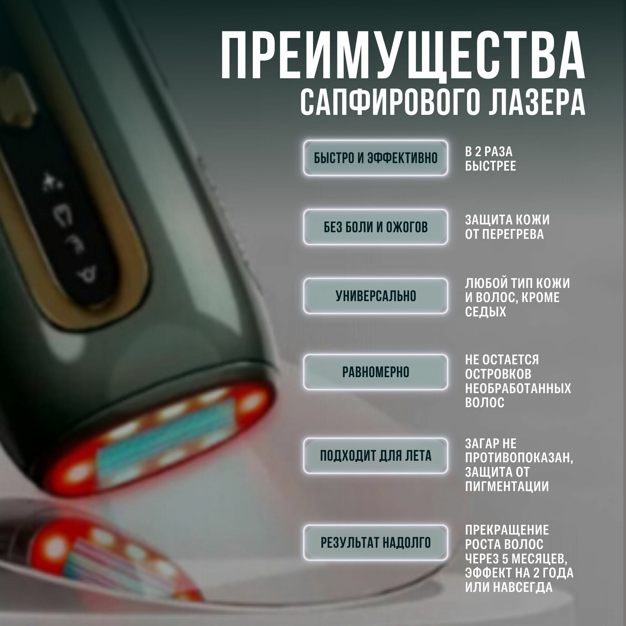 Сапфировый эпилятор лазерный IPL c охлаждающим эффектом для для лица, тела, зоны бикини / Фотоэпилятор домашний — фото 1