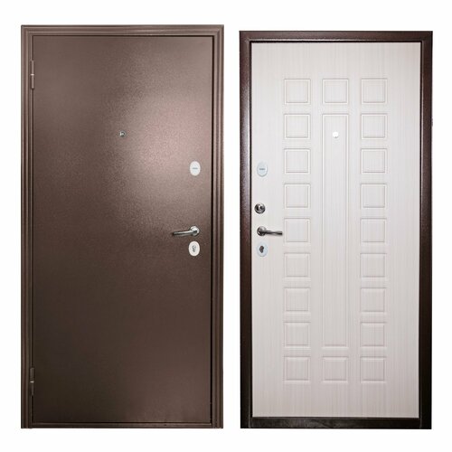 Дверь входная для квартиры Proline Apartment 970х2050 левая, тепло-шумоизоляция, антикоррозийная защита, коричневый/белый дверь входная металлическая diva дх 46 2050x960 левая бетон темный н10 силк маус тепло шумоизоляция антикоррозийная защита для квартиры