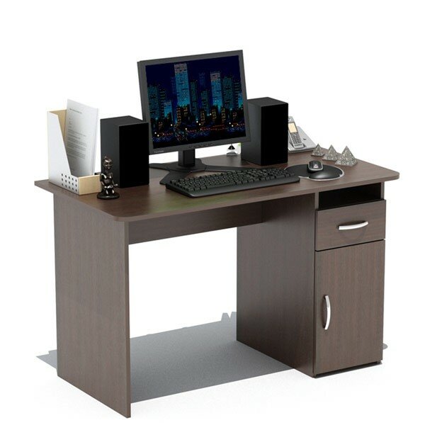 Стол компьютерный Сокол СПМ-03(СПМ-03.1), цвет дуб венге, ШхГхВ 120х60х74 см, письменный стол с тумбой, ун. сб, код СПм03 В