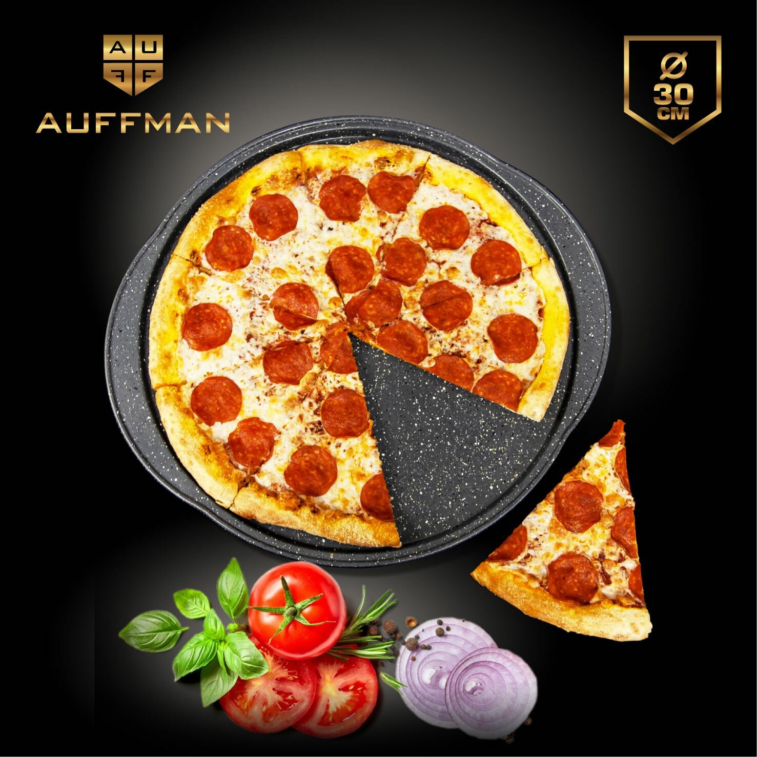 Форма для пиццы с антипригарным покрытием Auffman диаметр 32 см круглая плоская форма для выпечки с ручками для пиццы и пирогов противень круглый