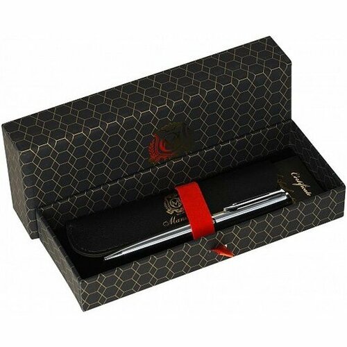 Ручка шариковая Manzoni подарочная Bari синий 1 мм, корпус металл серебро, в футляре, ИН244763