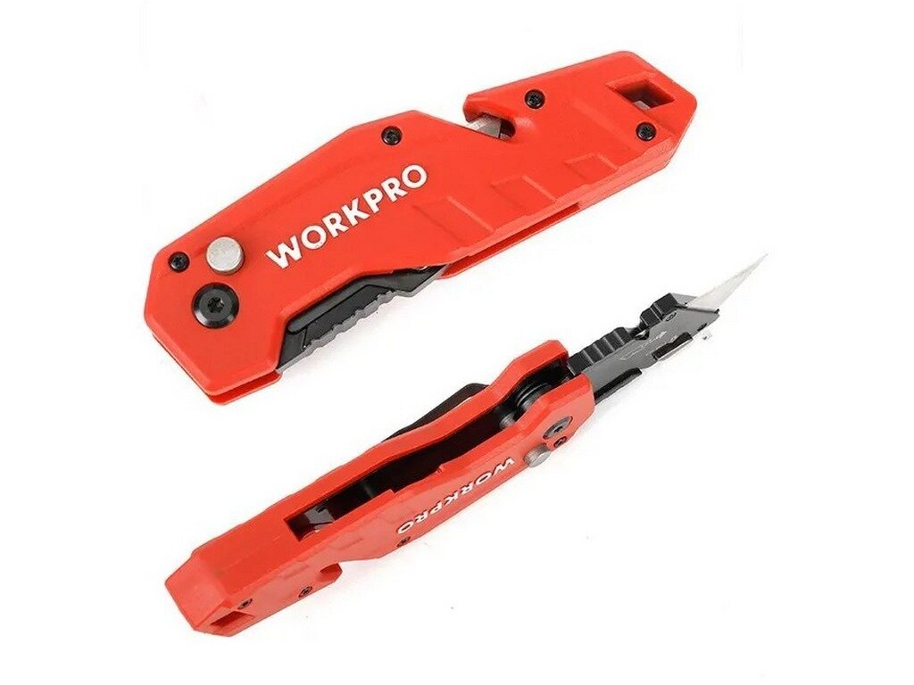 Нож складной металлический (быстр замена лезвия) красный WORKPRO WP211018