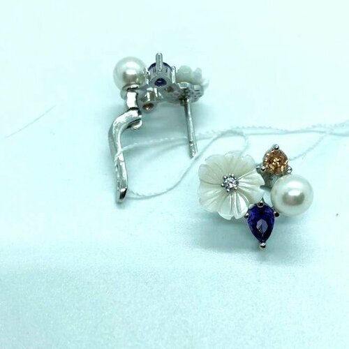 Серьги серебро, 925 проба, циркон, перламутр, жемчуг