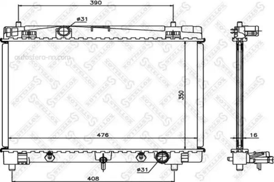 STELLOX 1026350SX 10-26350-SX_радиатор системы охлаждения! АКПП\ Toyota Yaris 1.0/1.3 06>