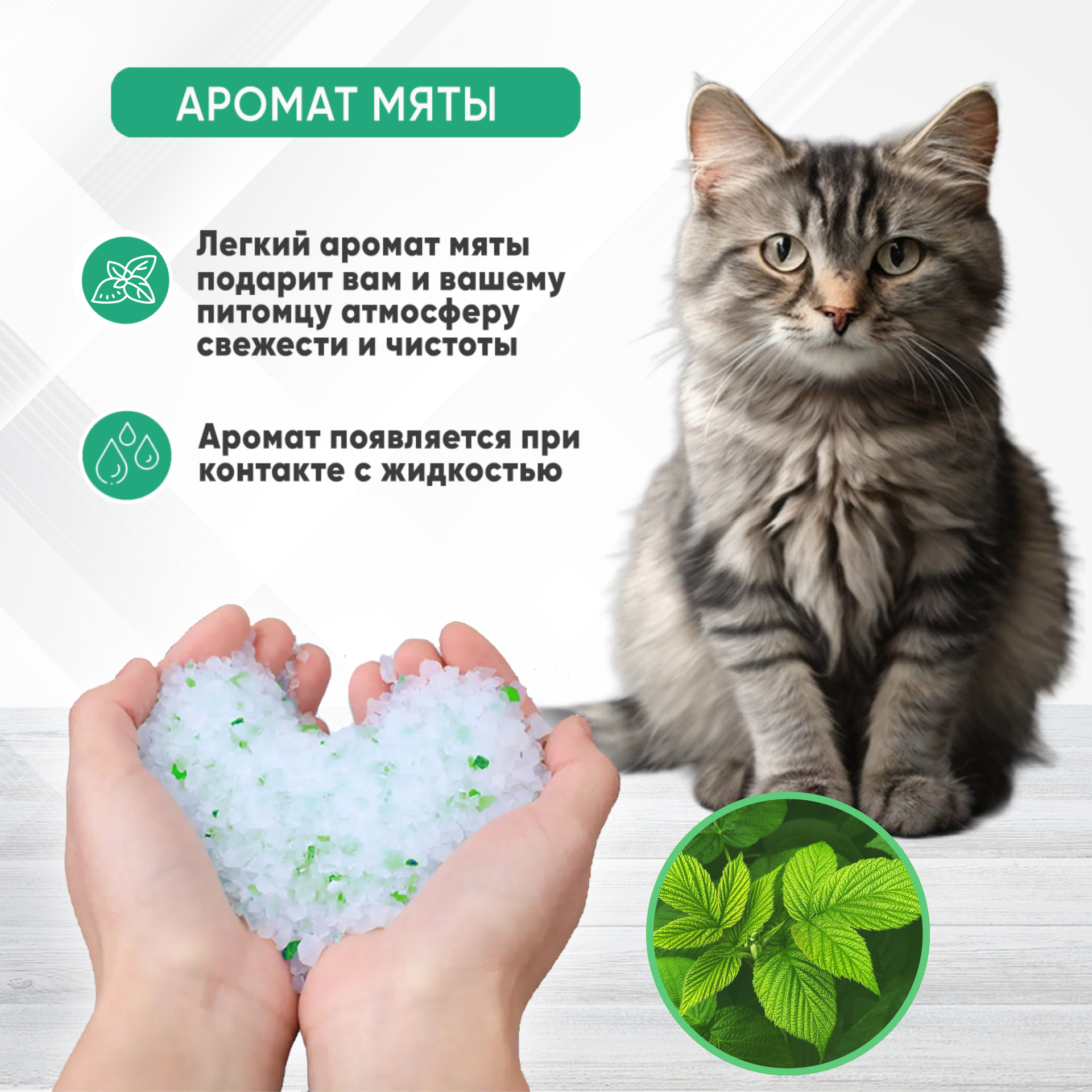 Наполнитель впитывающий силикагелевый для кошачьих туалетов Sapset Fresh green с ароматом мяты, 3.8 л - фотография № 3