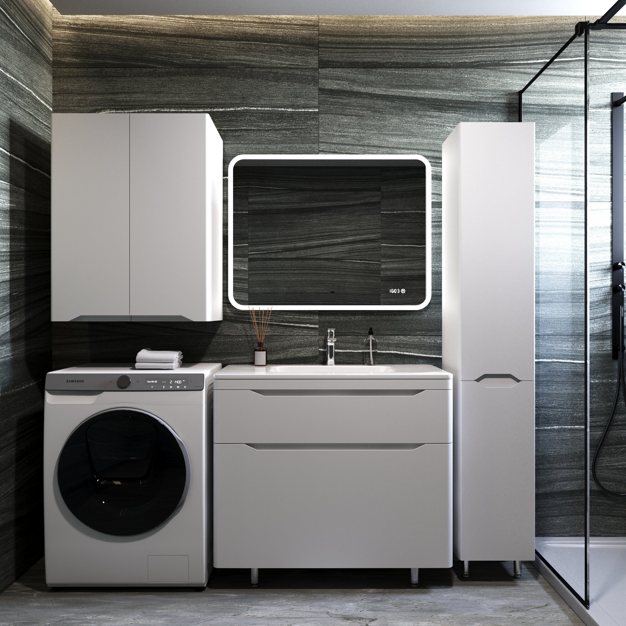 Тумба напольная с раковиной "Марелла 90" (2 ящ.) Люкс антискрейтч белый матовый, PLUS