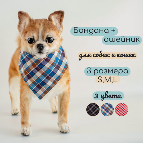 Изображение товара "Бандана для собак и кошек на декоративном ошейнике" - синяя, размер S
