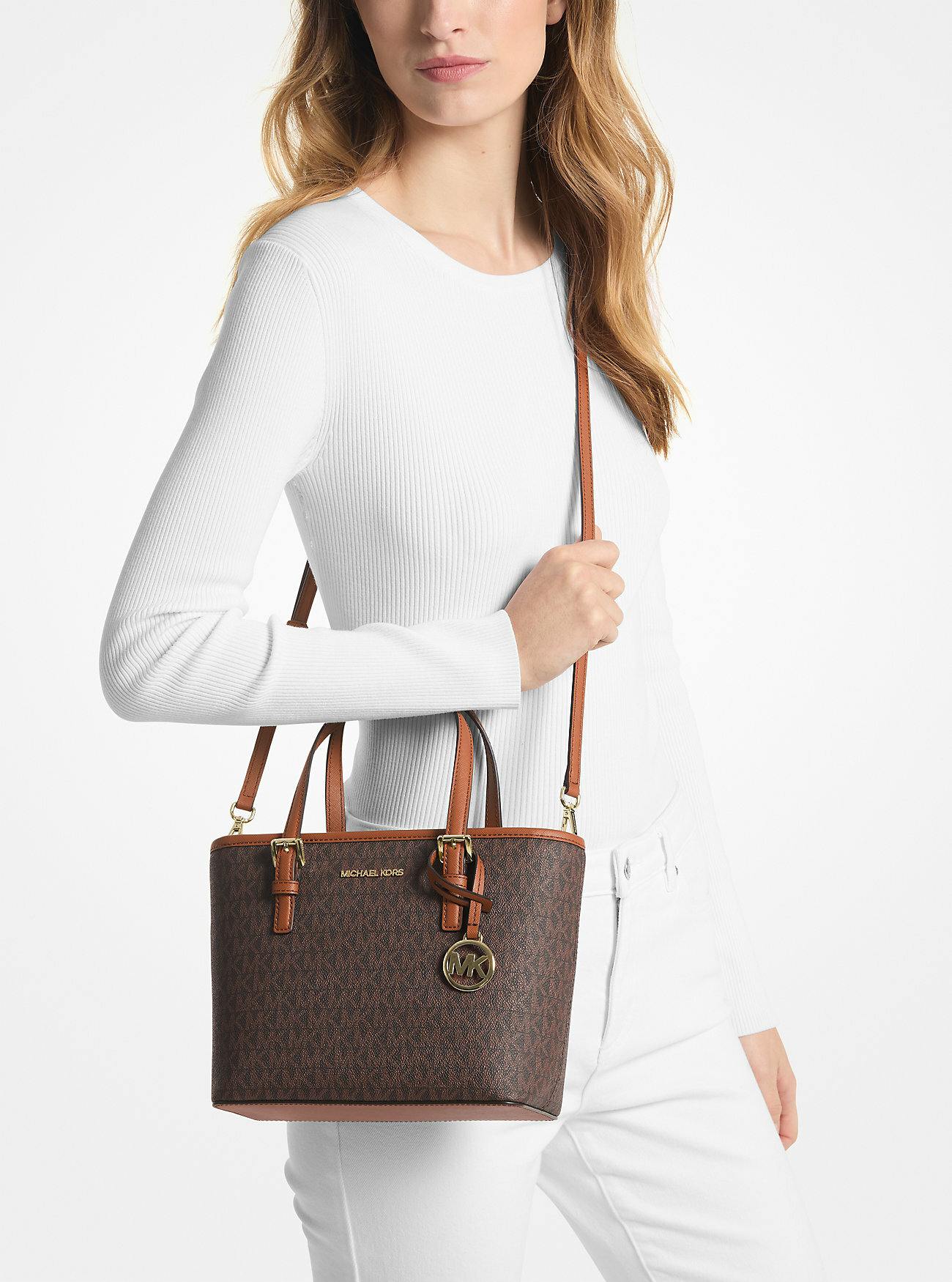 Сумка тоут MICHAEL KORS, фактура зернистая, brown
