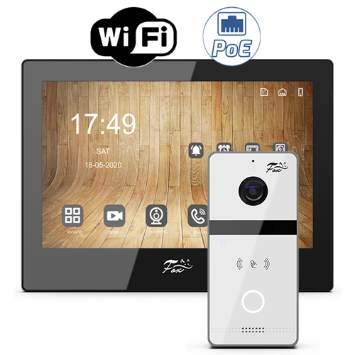 Комплект IP-видеодомофона Fox FX-IVD800WPE-KIT WiFi/PoE (черный монитор и белая панель)