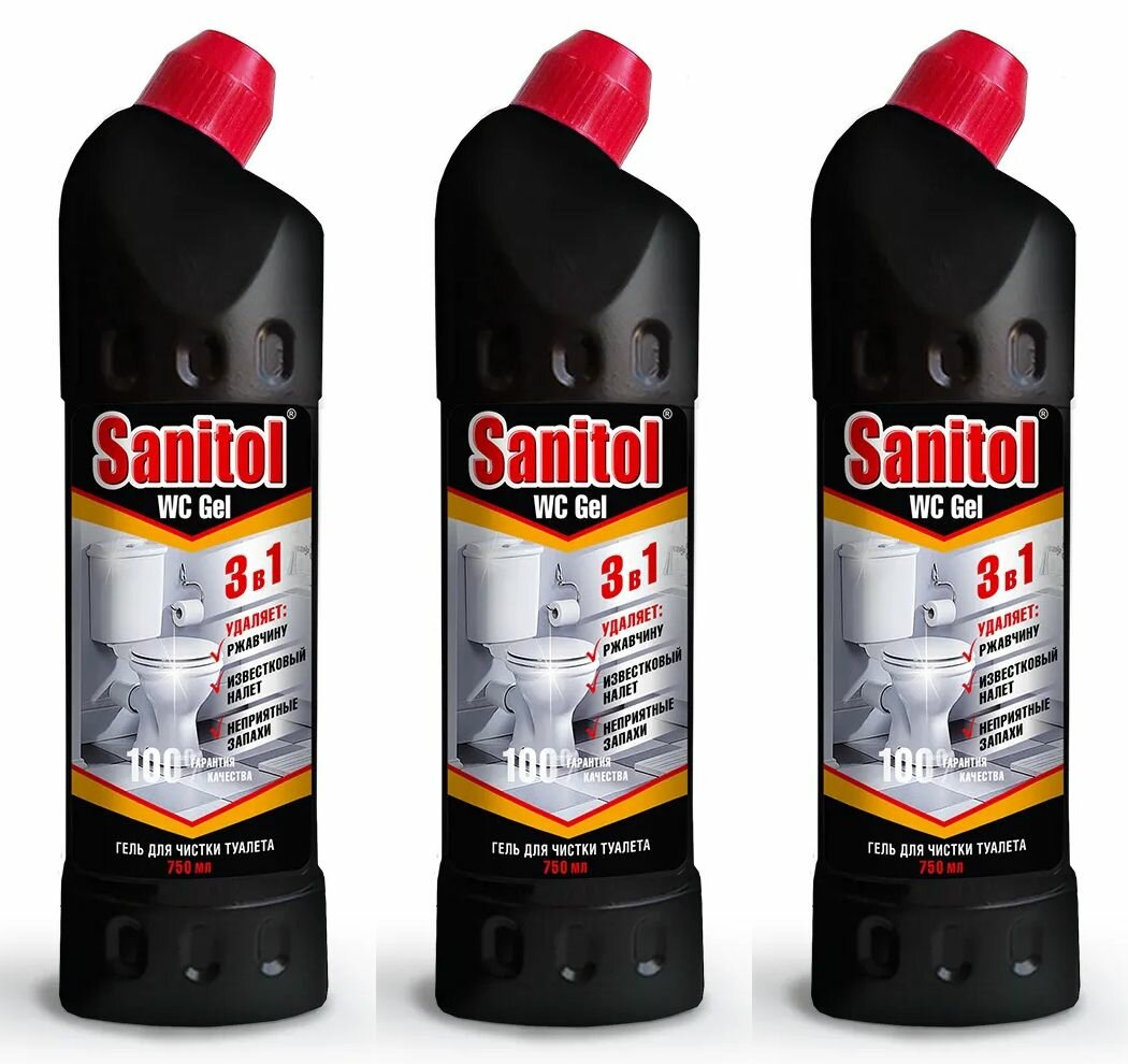 Sanitol WC Гель для чистки туалета 3 в 1 750 мл 3 шт