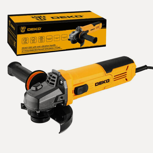 Изображение товара Углошлифовальная машина (болгарка) Deko DKAG1200, 125мм, 1200 Вт, с антивибрационной рукояткой