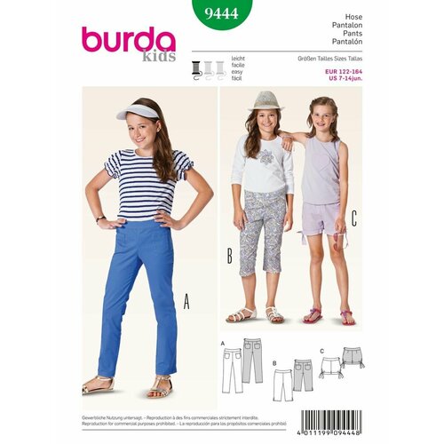 Выкройка Burda 9444 Шорты, Брюки выкройка burda 9508 брюки шорты