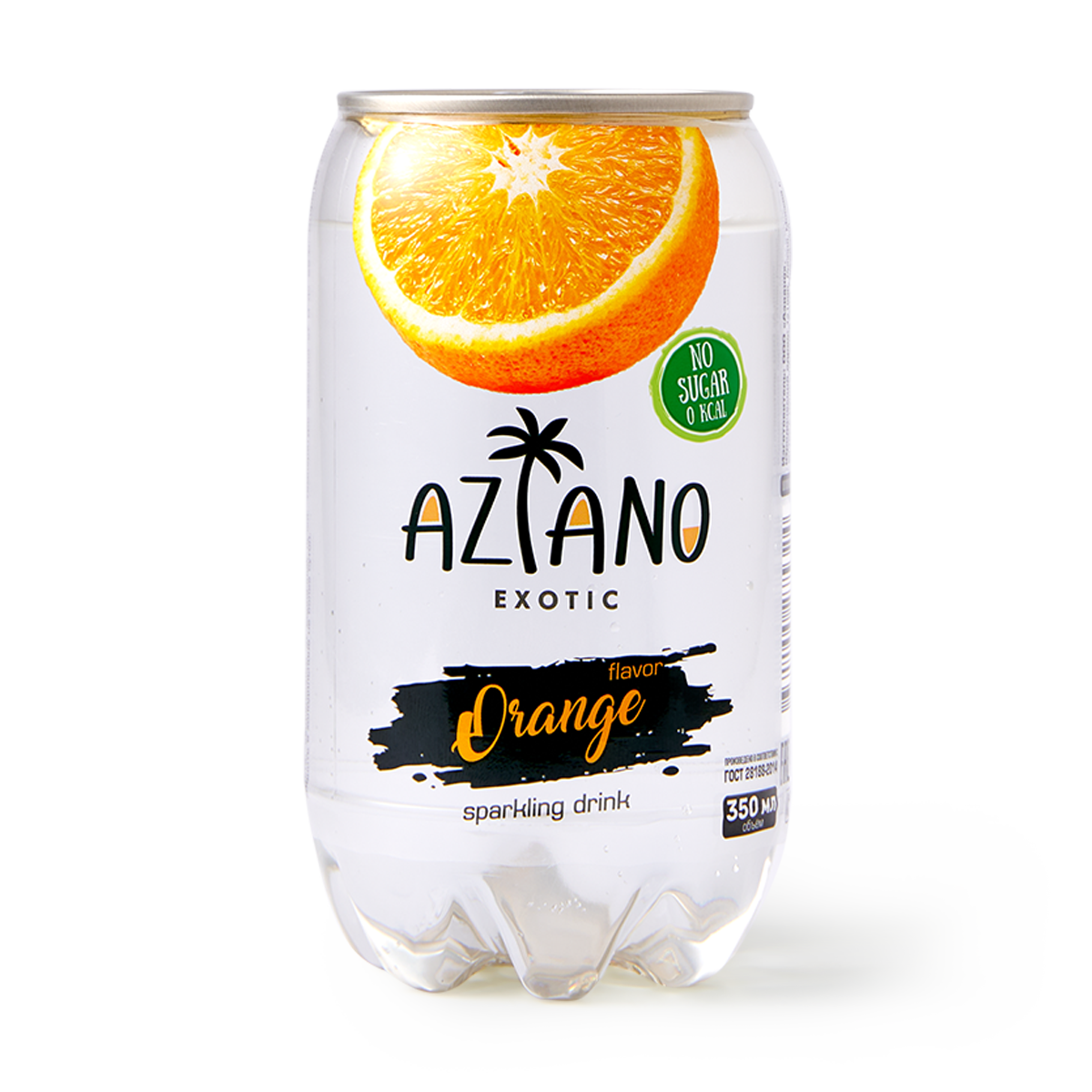 Напиток Aziano, апельсин, без сахара, газированный, 0,35 л, пластиковый стакан