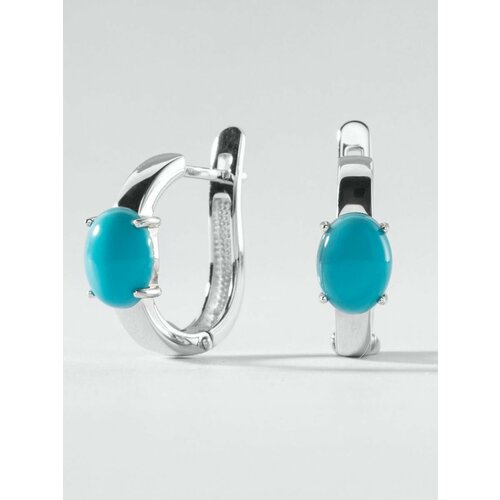 Серьги конго KAPLI jewelry, серебро, 925 проба, родирование, бирюза, размер 6 мм, длина 1.5 см, , серый, голубой