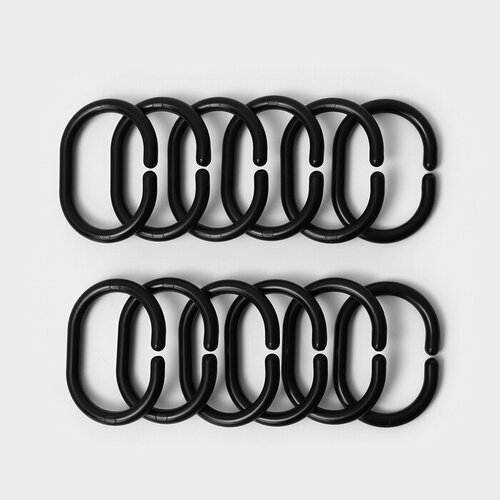 Набор колец для штор в ванную пластик 12 шт цвет черный 288₽