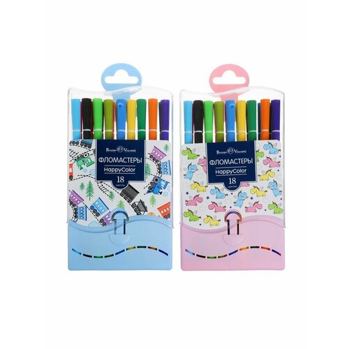 Фломастеры 18 цветов HappyColor, на водн