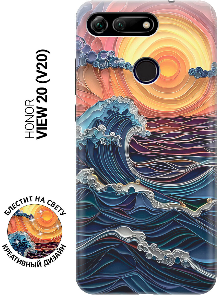 Силиконовый чехол на Honor View 20 (V20) с принтом "Волны на закате"