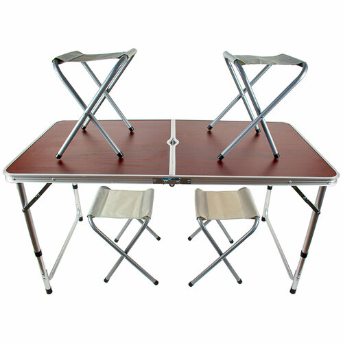 Стол складной туристический, коричневый д120*ш60*в55/70см (два положения высоты) + 4 табурета комплект мебели пластиковый складной круглый стол и 2 табурета