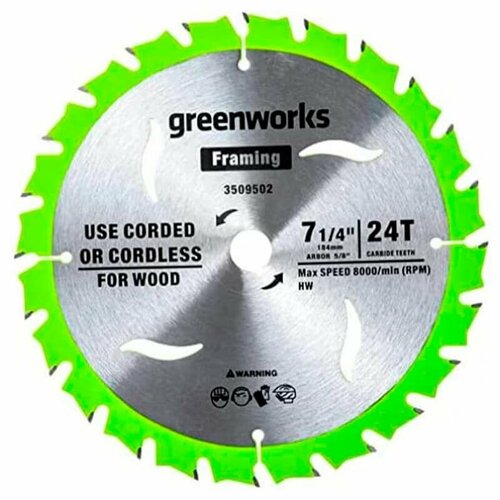 Диск по дереву 184 мм 24T для пилы 1500907 Greenworks лезвие для циркулярной пилы по дереву из быстрорежущей стали